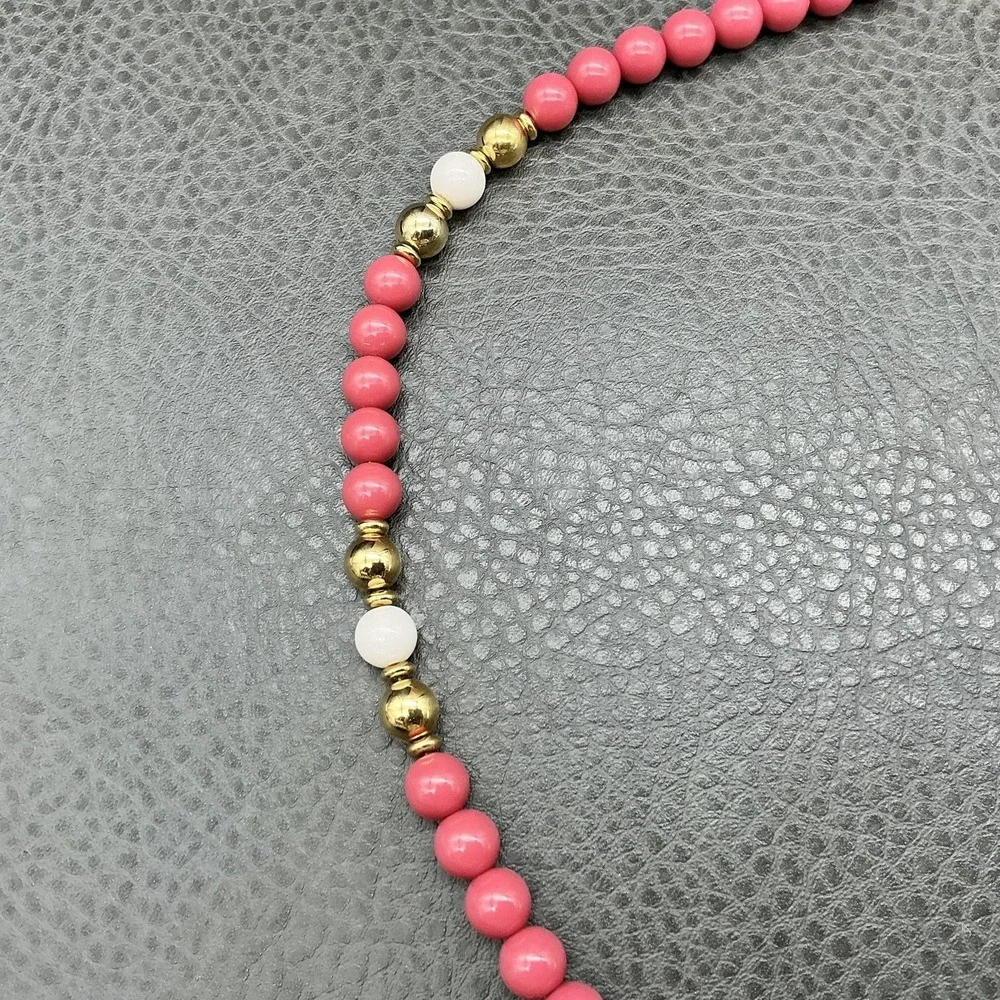 Napier Necklace Pink Beaded Flower Pendant‎ Gold Tone 22 In Womens Statement